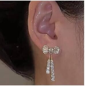 Earrings Shiny‎ Crystal Zircon Bowknot Drop Gold Earrings